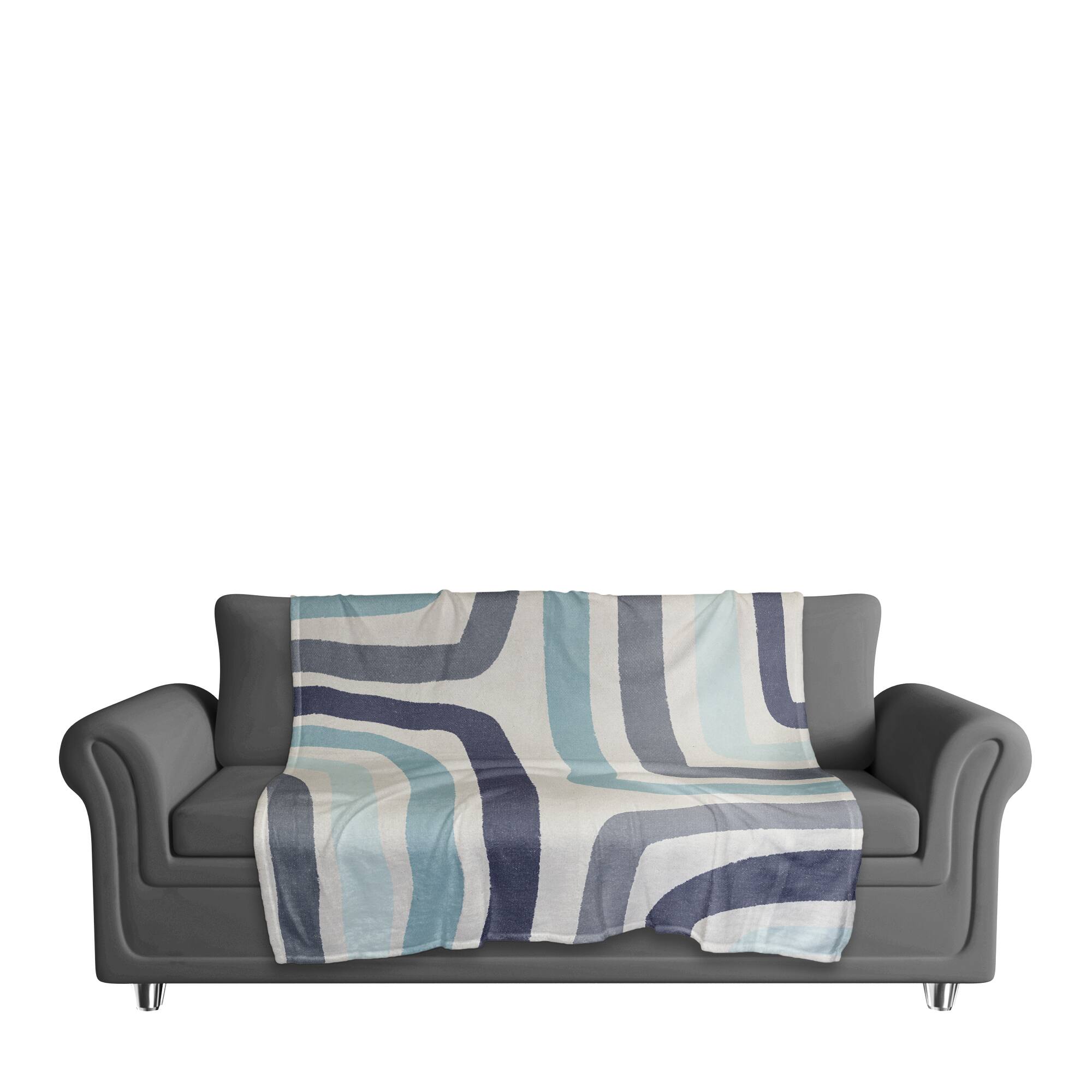 Abstract Blue Stripes Fleece Throw
